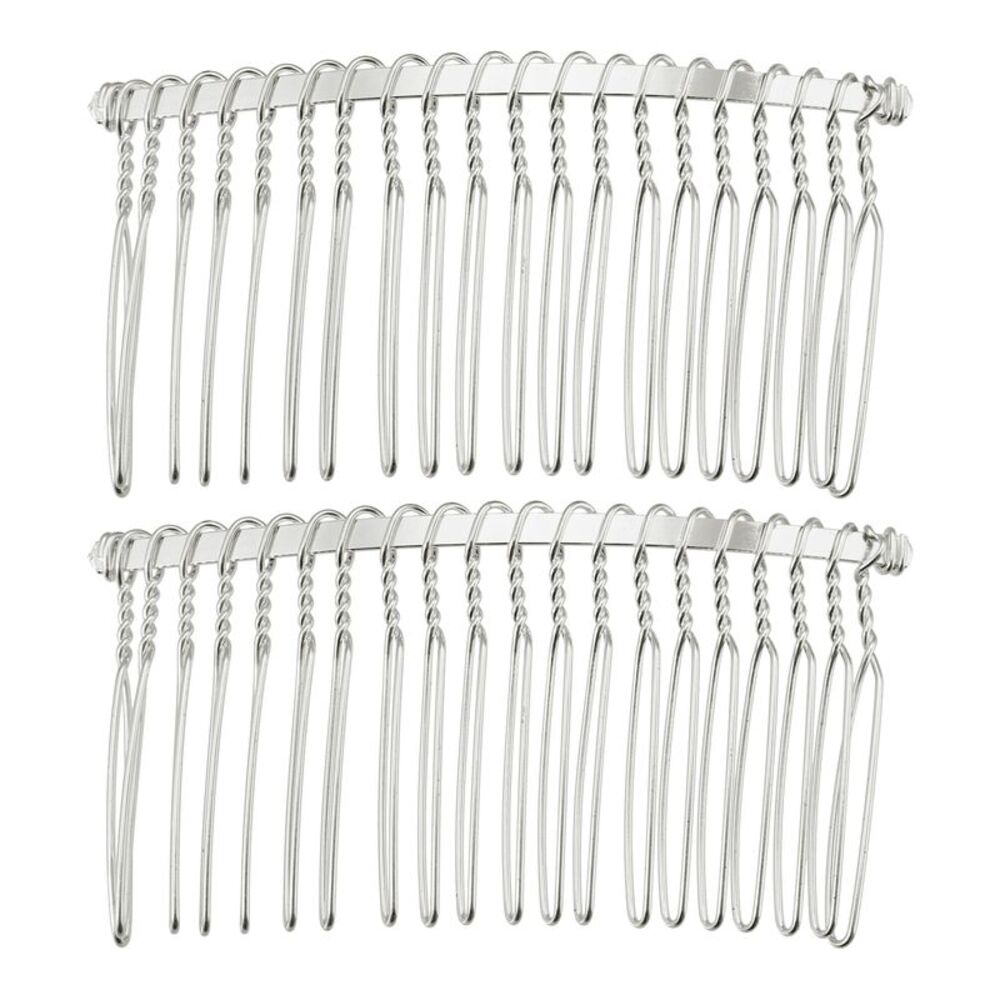 2 Pcs No Slip Hair Side Combs Accessories Metal Silver Tone 3"
